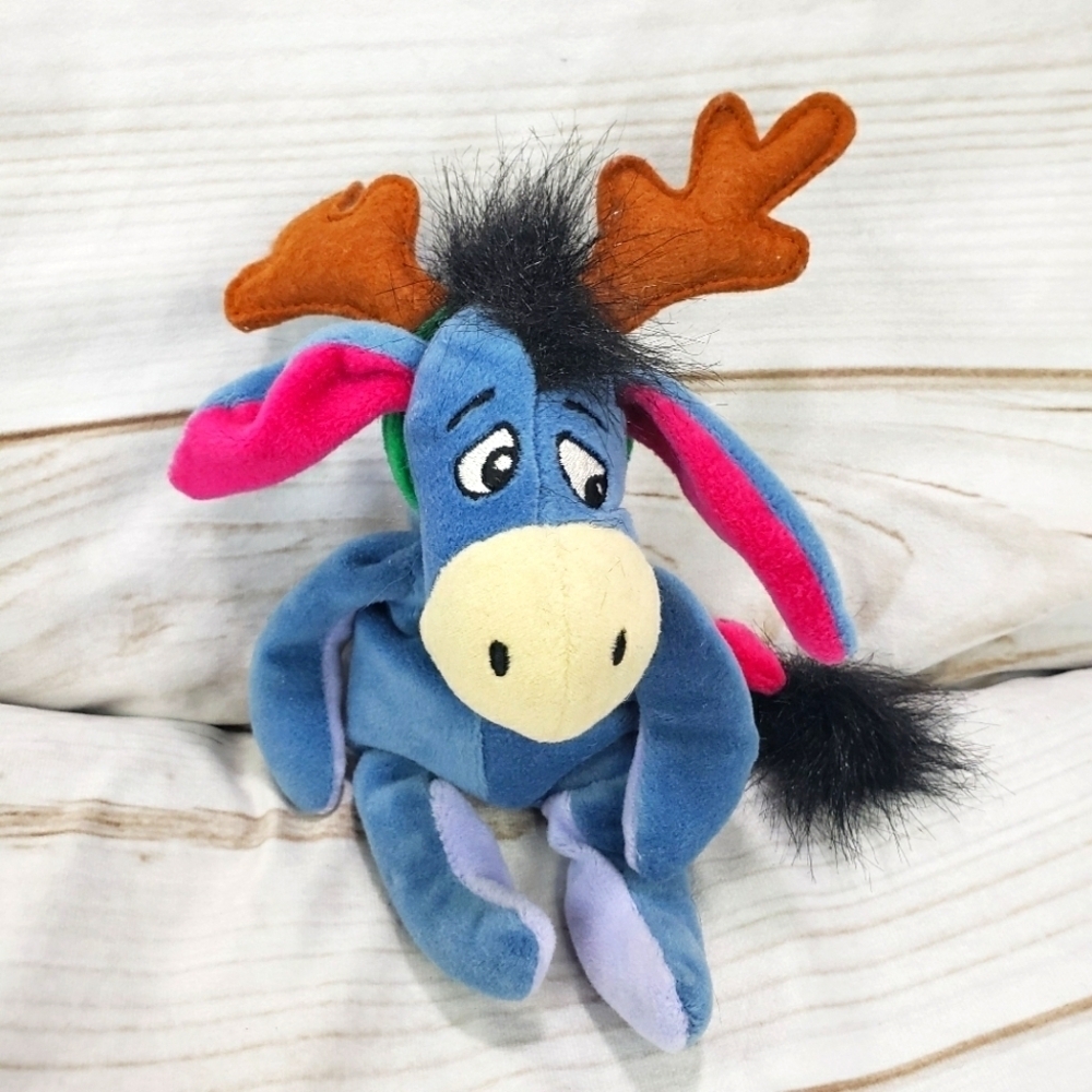 Vintage Disney Eeyore With Reindeer Antlers Plush Beanbag Toy 9 Inch Walt Disney